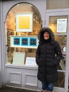 Standing in the snow outside Skylark Galleries 1 My work in window!